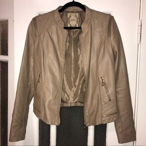 Tan Leather Jacket with Zipper Detail